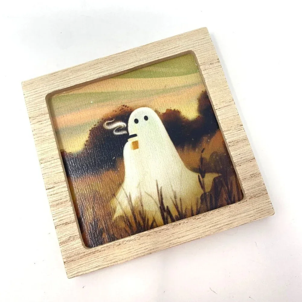 Target 2025 Halloween Ghost Art Wood Frame Magnets Set of 3 Decor Bats Coffee